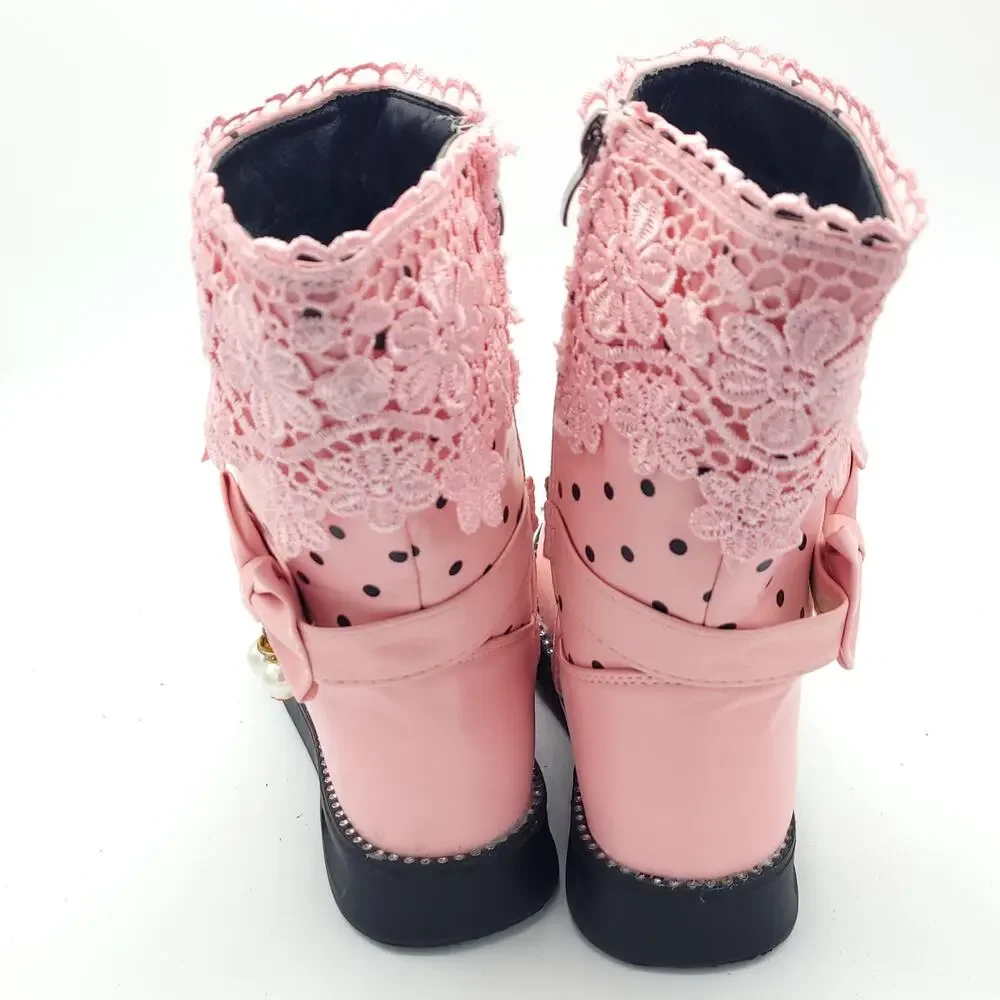 Mid-Calf Boots Lace Princess Waterproof  Boots Girls Size 2